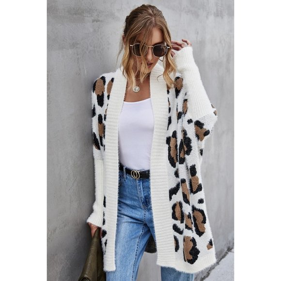 Bella Boho Sweaters - Cozy Boho Leopard Print Open Front Cardigan
